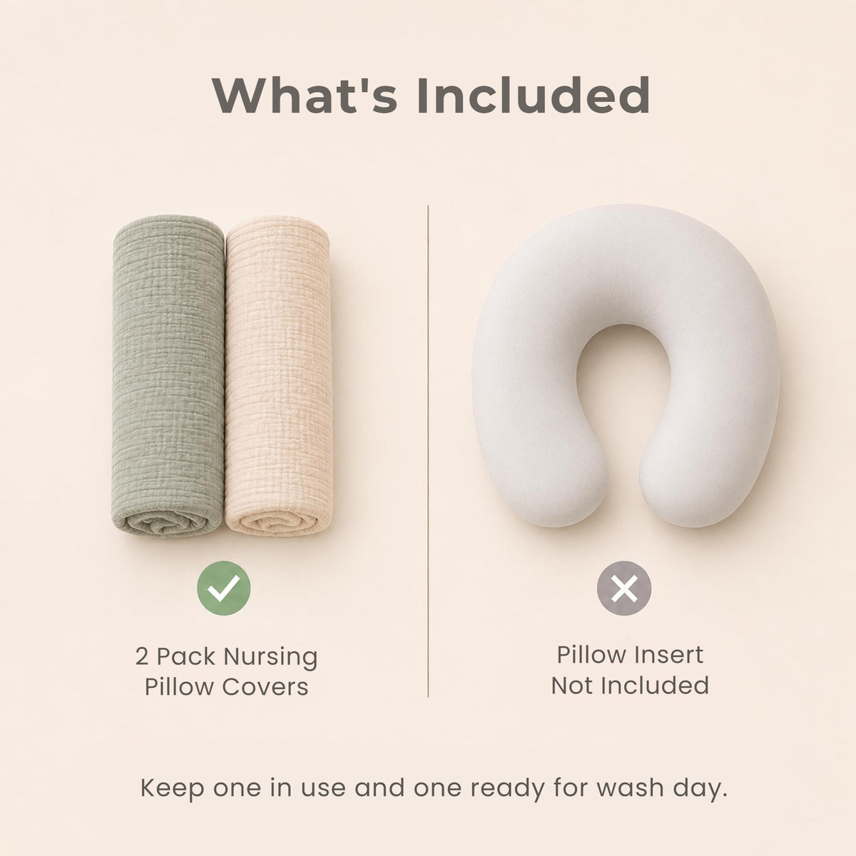 2-Pack 100% Cotton Muslin Nursing Pillow Covers, Soft Cover for Baby
