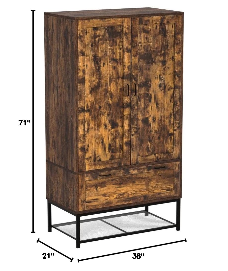 38" W Armoire, Wardrobe Closet with Hanging Rod, Bedroom 71" Freestanding Wardrobe Cabinet with Doors, Adjustable