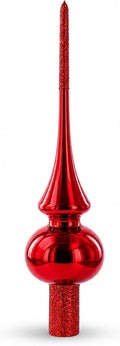 Glossy Red with Sparkling Top Glass Christmas Tree Topper 11 Inches
