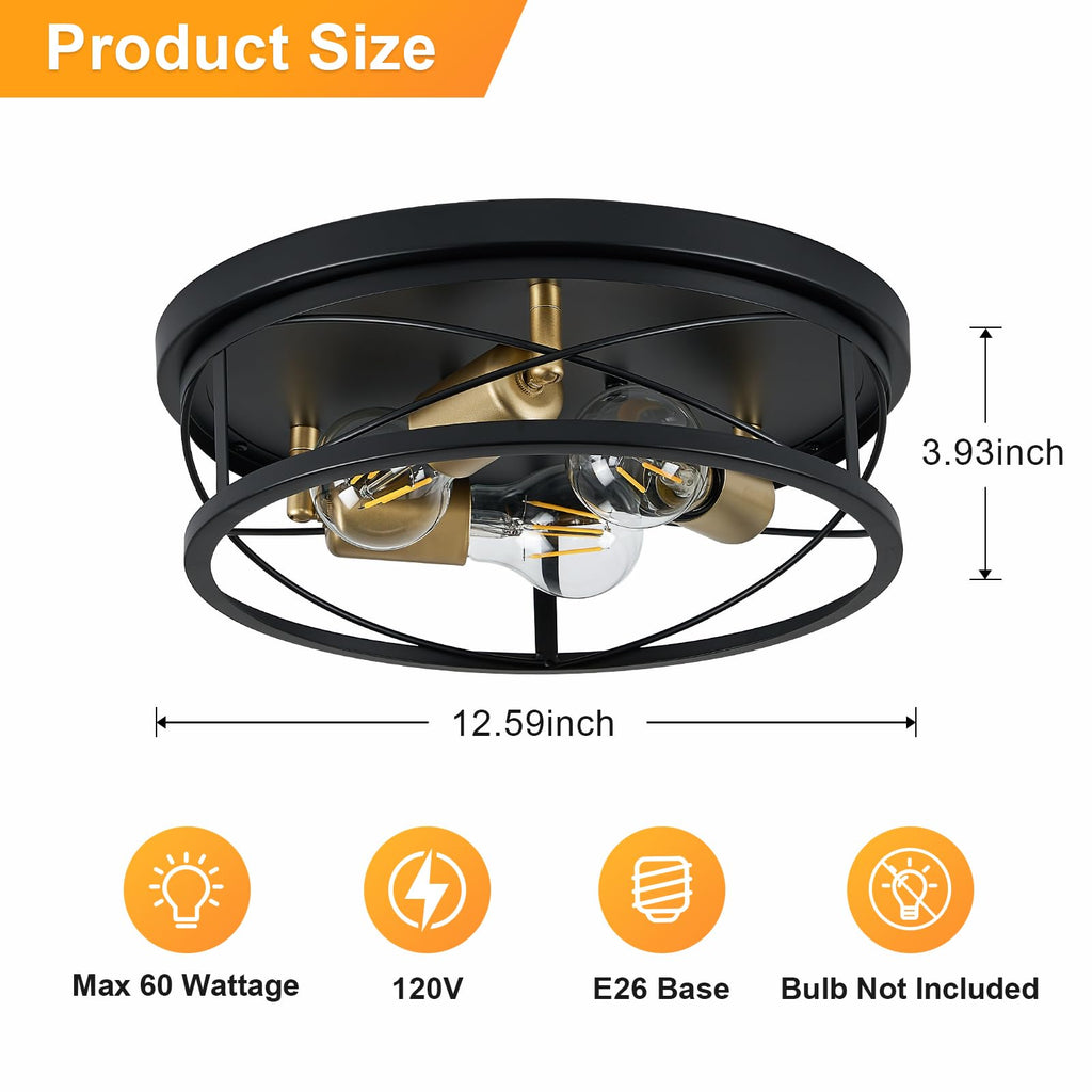 Farmhouse Light Fixtures, 3-Light Round Metal Flush Mount Ceiling Light
