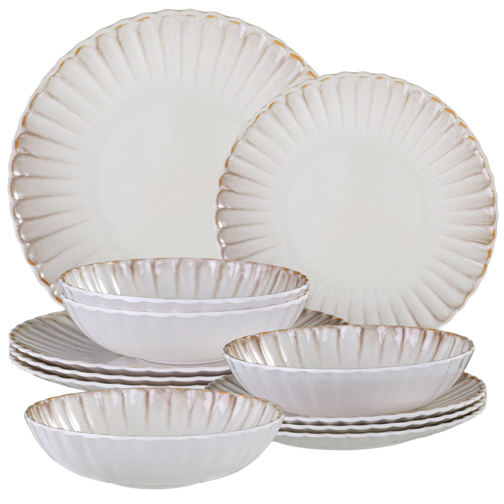 Fall Harvest Melamine Dinnerware Sets Scallop Cream Off-White12 piece for