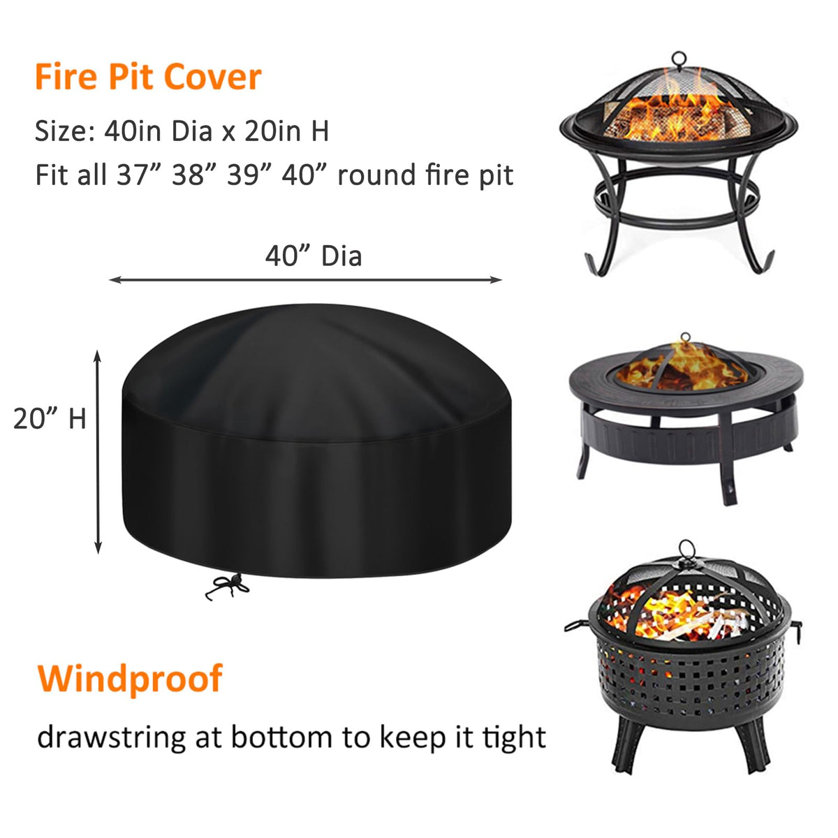 40-Inch Round Fire Pit Cover for 38-40 inch Fire Pit Fire Bowl
