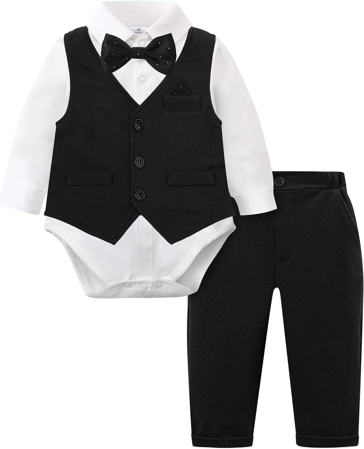 4Pcs Baby Boy Suits Dress Outfit Shirt Pants Bowtie Vest Set 3