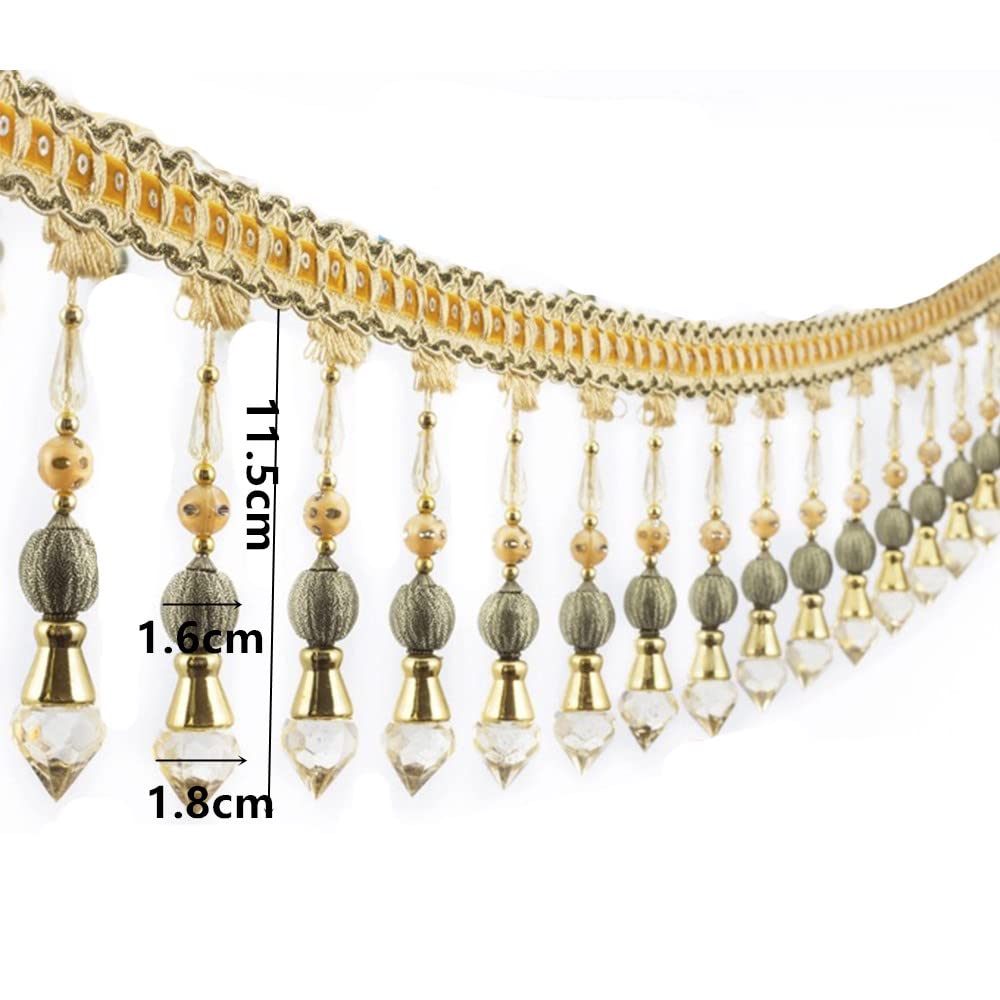 Beading Fringe Trimming Long Beads Tassel Curtain Trim Ribbon Trim for Cover Edge Decorative (Gold) - 3yards