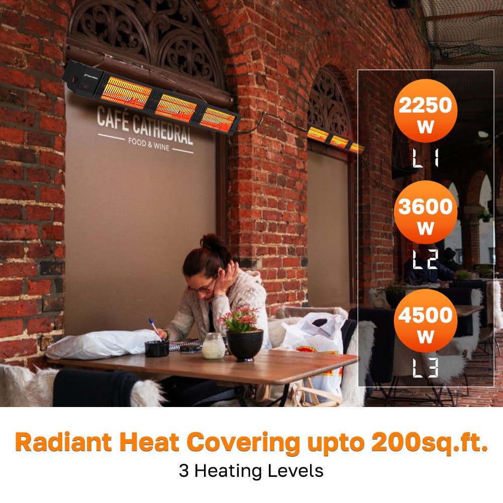 Infrared Outdoor Patio Heater, 4500W Carbon Fiber Heating for Porch, Deck, Garage with Remote 24 Hours Timer, Hard