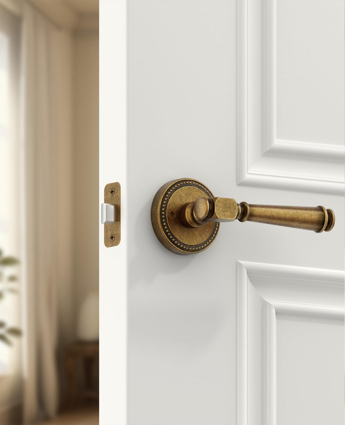 6 Pack Brushed Antique Brass Bronze Passage Door Handles