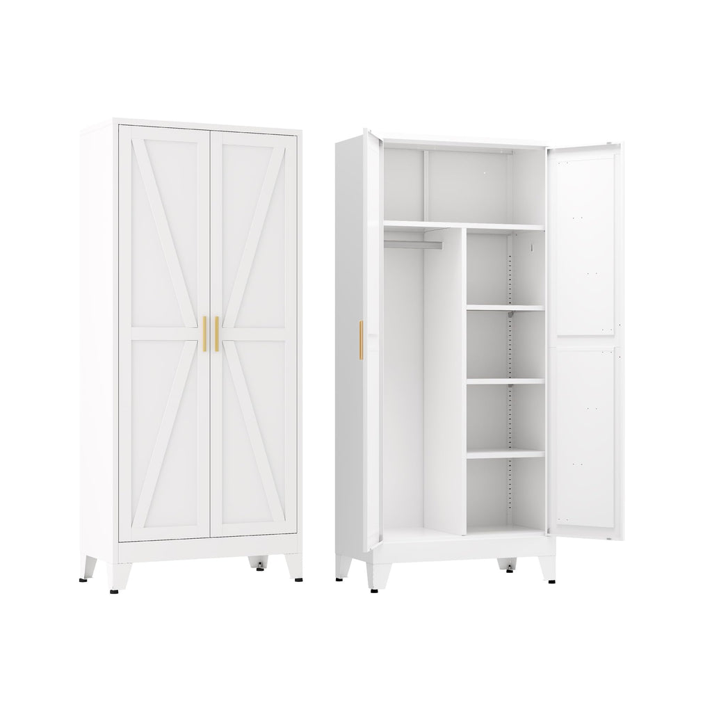 Metal Armoire Wardrobe Closet, Bedroom Armoires with Hanging Rod