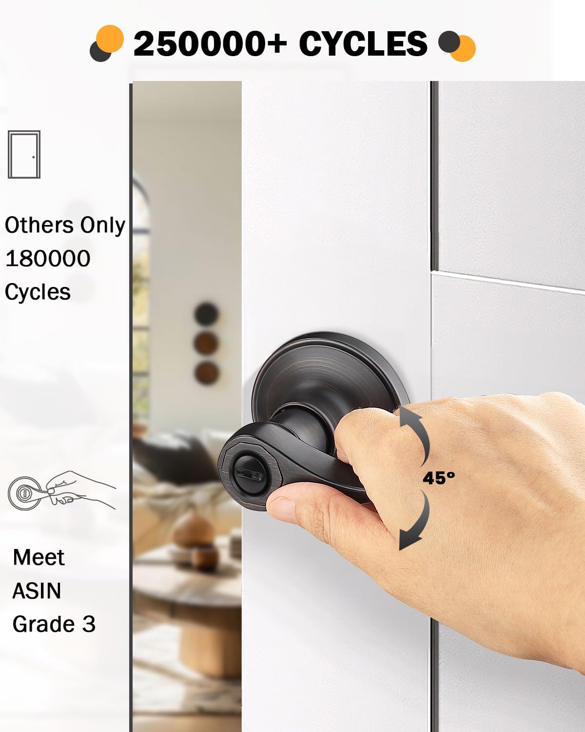 6 Pack Oil Rubbed Bronze Privacy Door Levers Bedroom, Keyless Door Locksets Knobs, Interior Door Handles with Lock