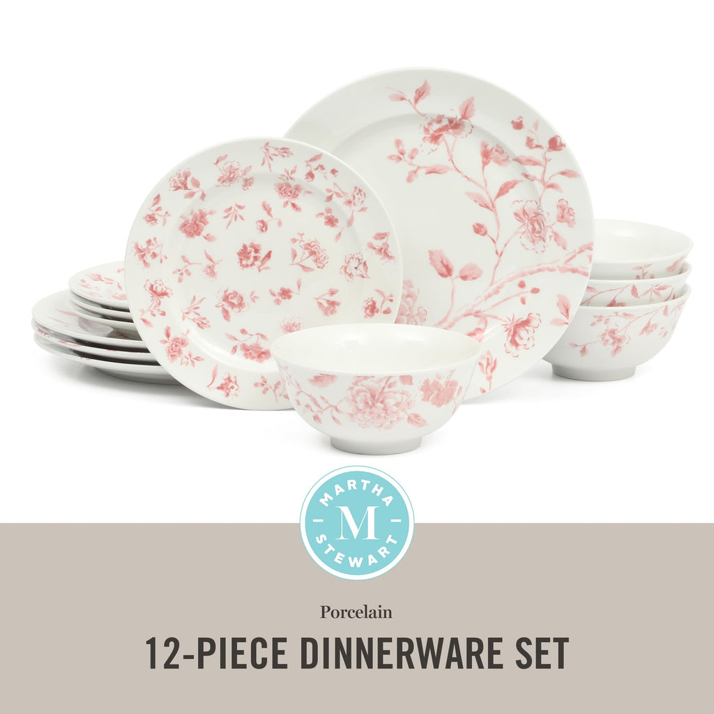 Empress Bouquet 12-Piece Decorated Porcelain Chip and Scratch Resistant Dinnerware Plates and Bowls Set - Pink Floral