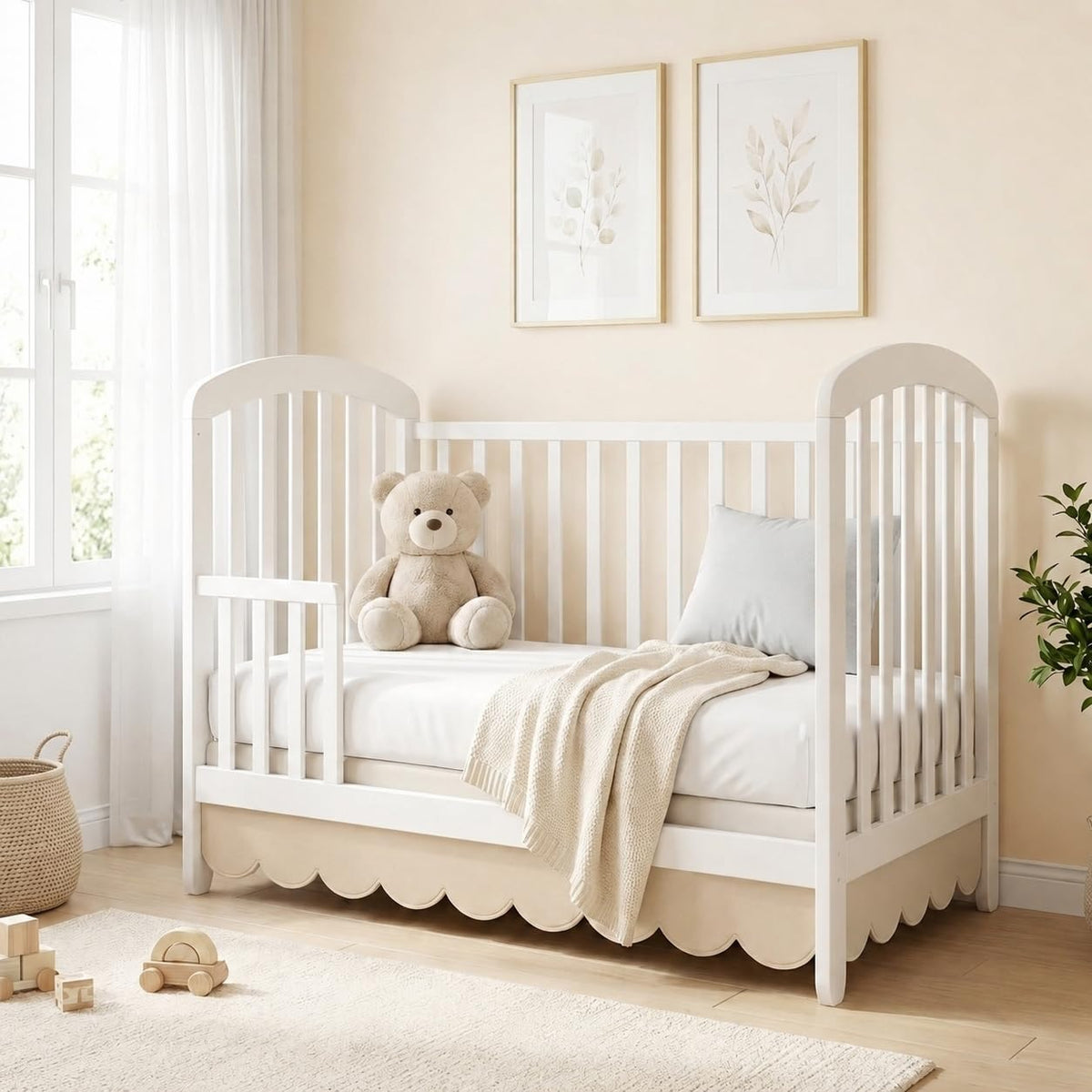 28 x 52 Oatmeal Beige Crib Skirt 14 Inch Drop, Scalloped Crib Bed Skirt