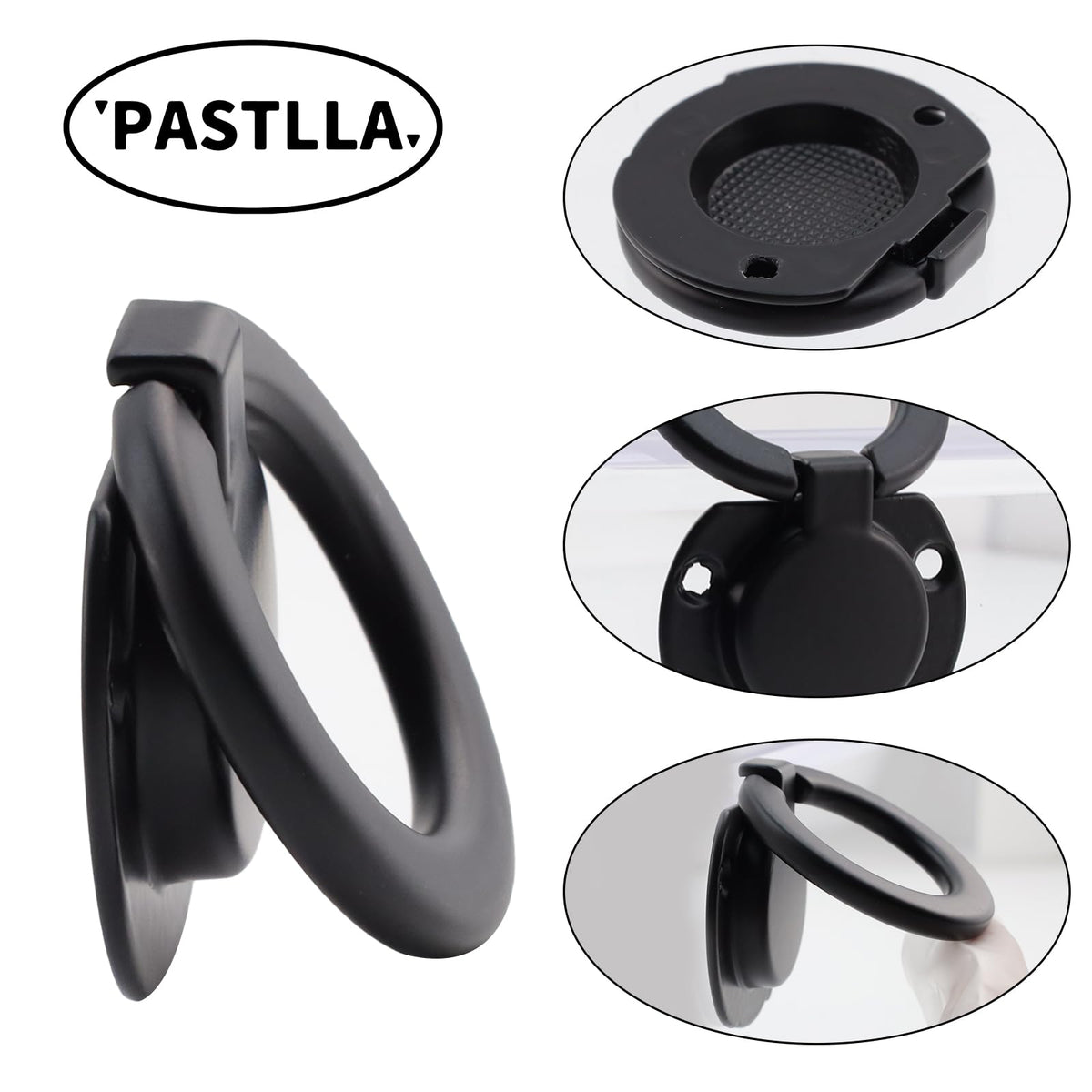 4Pcs Flush Ring Pull Round Recessed Pull Handle Knob (Matte Black)
