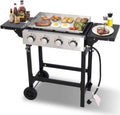 4-Burner Portable Propane Gas Griddle, Stainless Steel Flat Top Grill with Regulator and Dust Cover for Camping and Tailgating