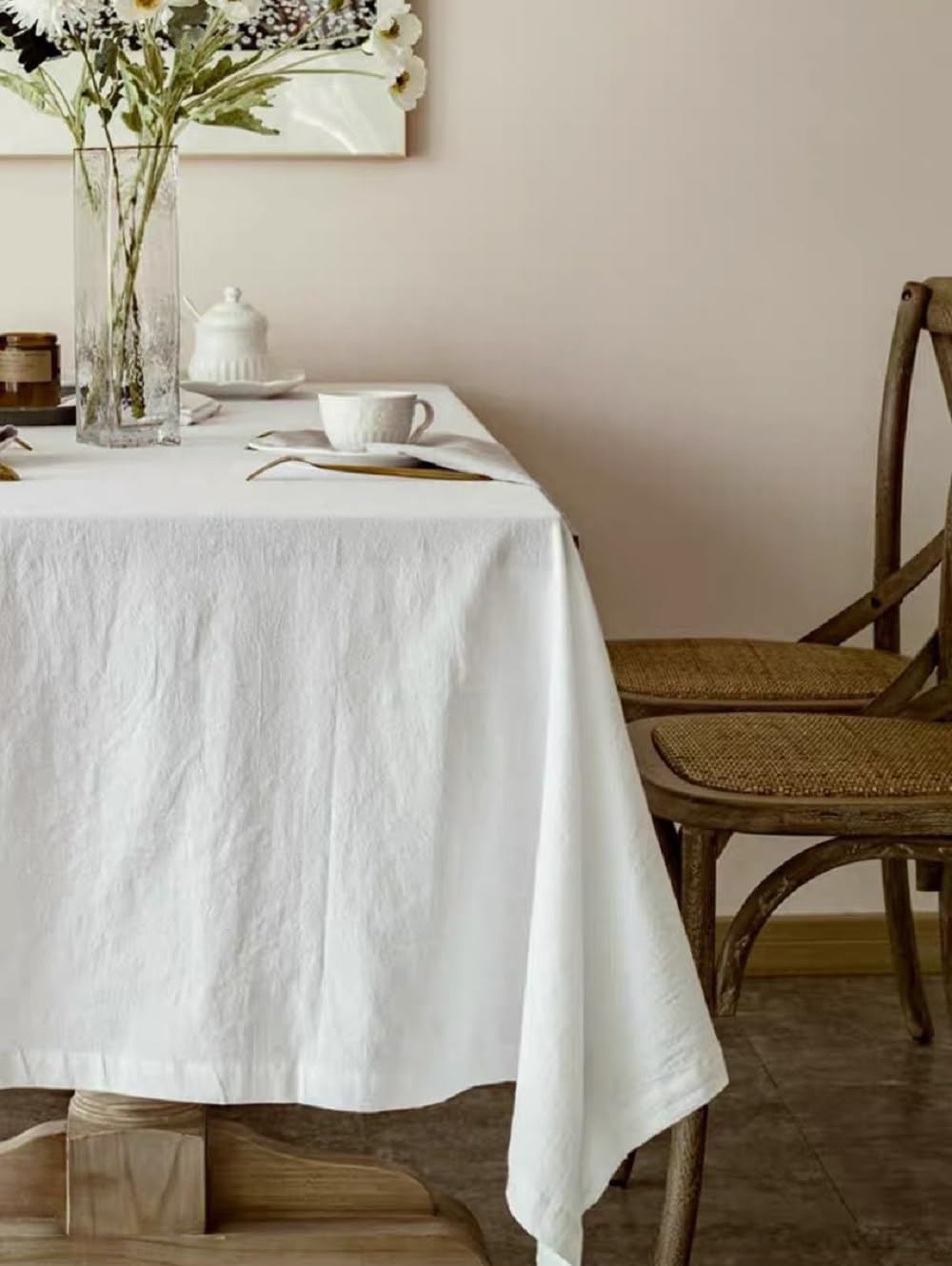 Cotton Tablecloth, 100% Cotton Fabric Table Cloth, Off White, 55 x 98 inch