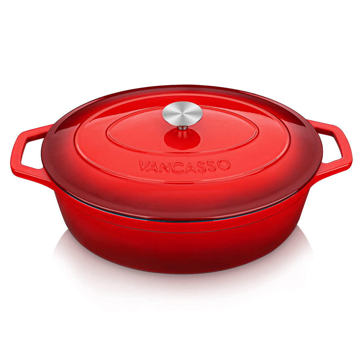 9.3 Qt Oval Enameled Cast Iron Dutch Oven with Lid, Red