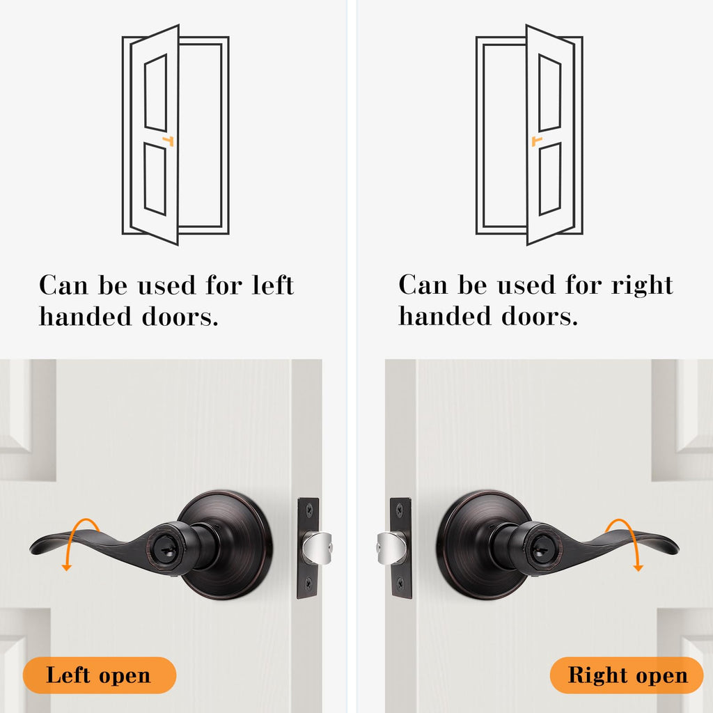 Keyed Alike Bronze Door Handle, Oil Rubbed Bronze Wave Style Entry Door Handles, Door Levers Lockset for Interior and