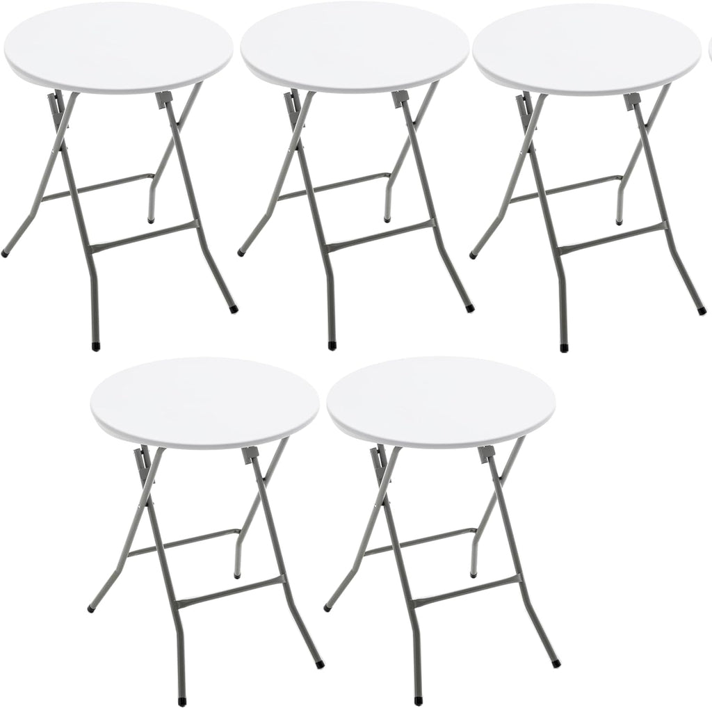 Set of 5, White 24" Round Plastic Folding Table Commercial Portable for Picnic Party Camping Banquet Card Dining