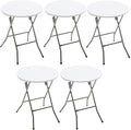Set of 5, White 24" Round Plastic Folding Table Commercial Portable for Picnic Party Camping Banquet Card Dining