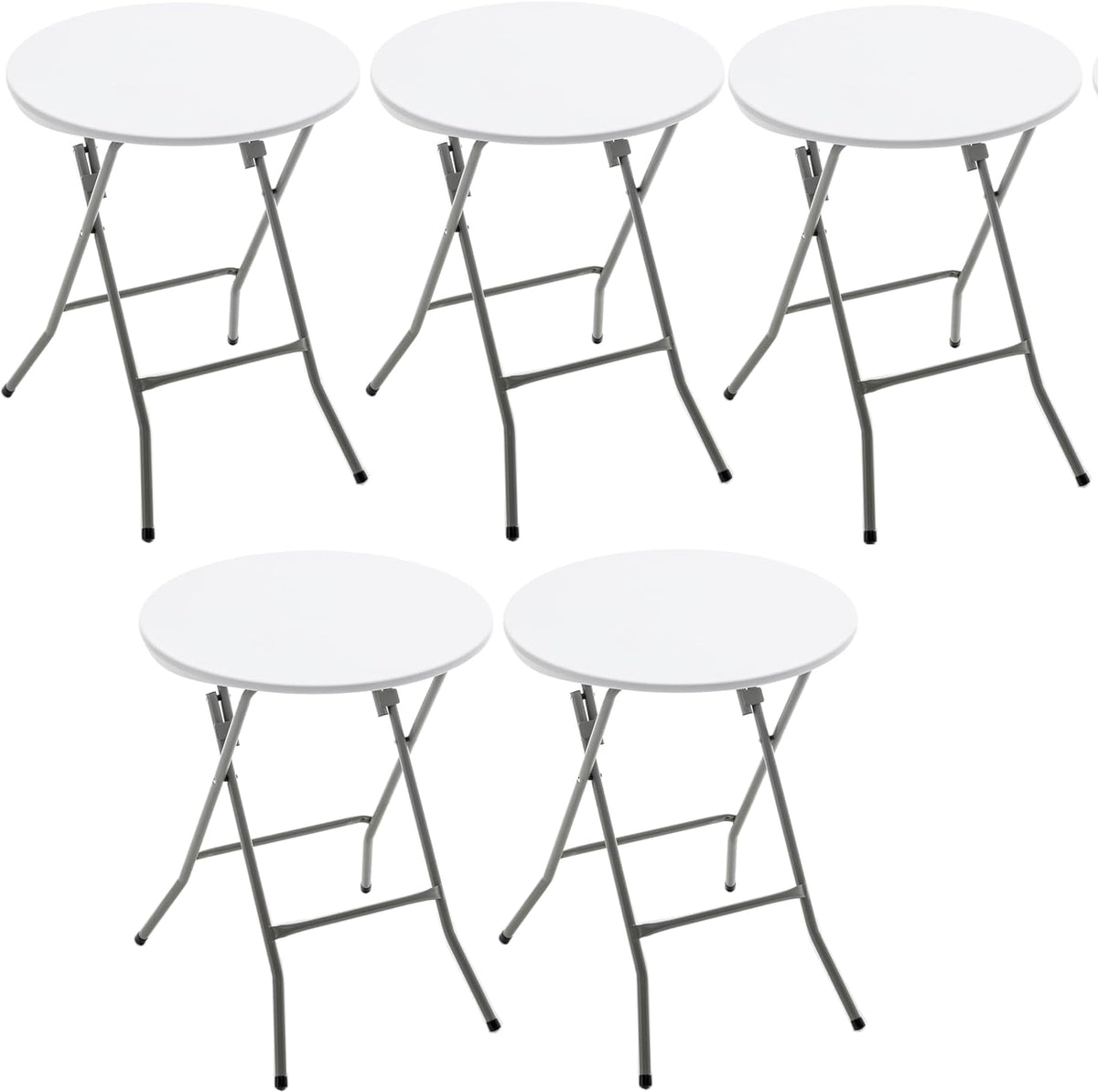 Set of 5, White 24" Round Plastic Folding Table Commercial Portable for Picnic Party Camping Banquet Card Dining