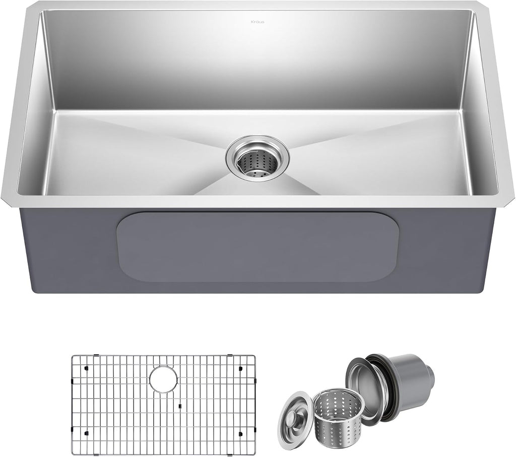 Stainless Steel 32 in 16 Gauge Undermount Sink KHU100-32 | 16-gauge TRU16 steel construction, rounded corners for