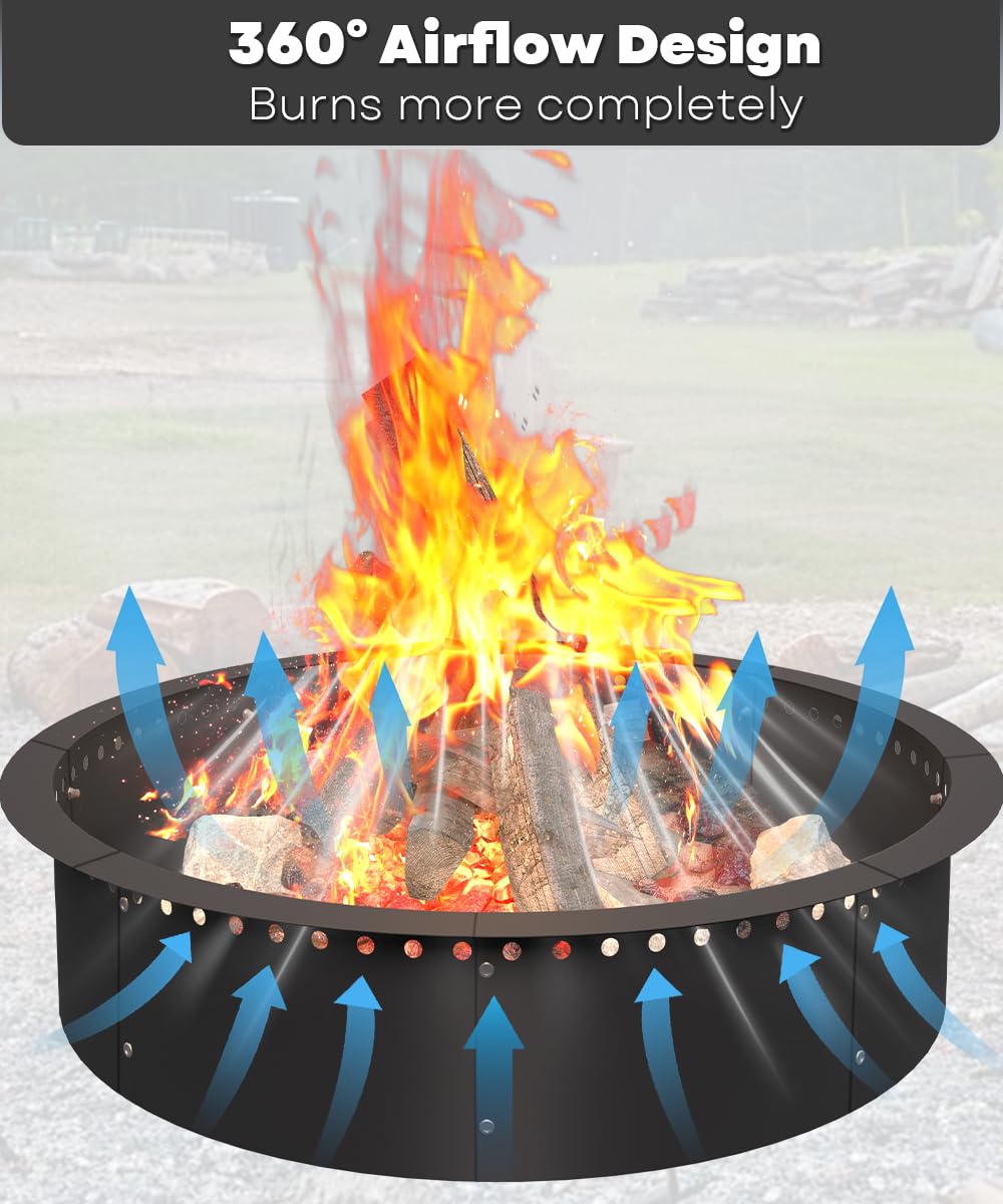 36 Inch Smokeless Fire Pit Ring Insert Firepit Kit Outdoor, Black