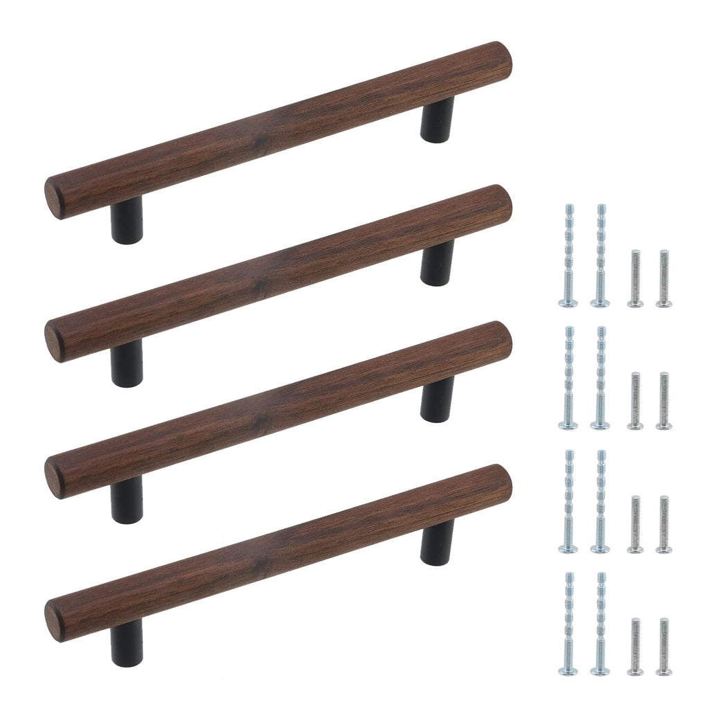 4-Pack Walnut Wood Drawer Pulls, 5.04" Hole Center, 7.16" Length