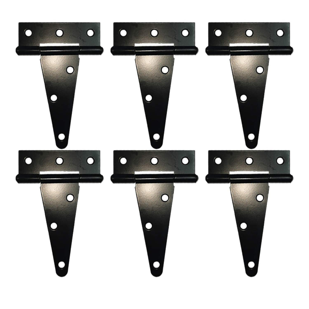Heavy Duty T Hinge Tee T Strap Shed Gate Barn Fence Door Hinge Wrought Rustproof Black (6 pcs, 4 inch)