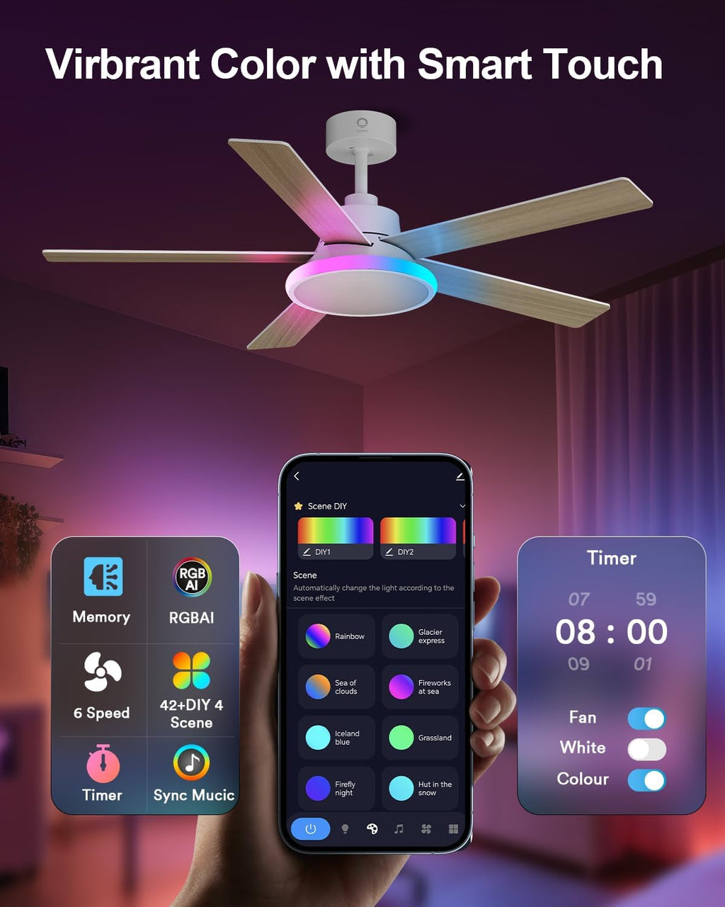 52" Smart Ceiling Fan with Light & Remote