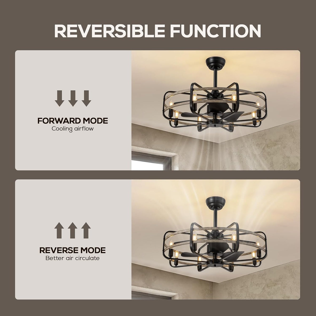 30" Caged Ceiling Fan with Light & Remote
