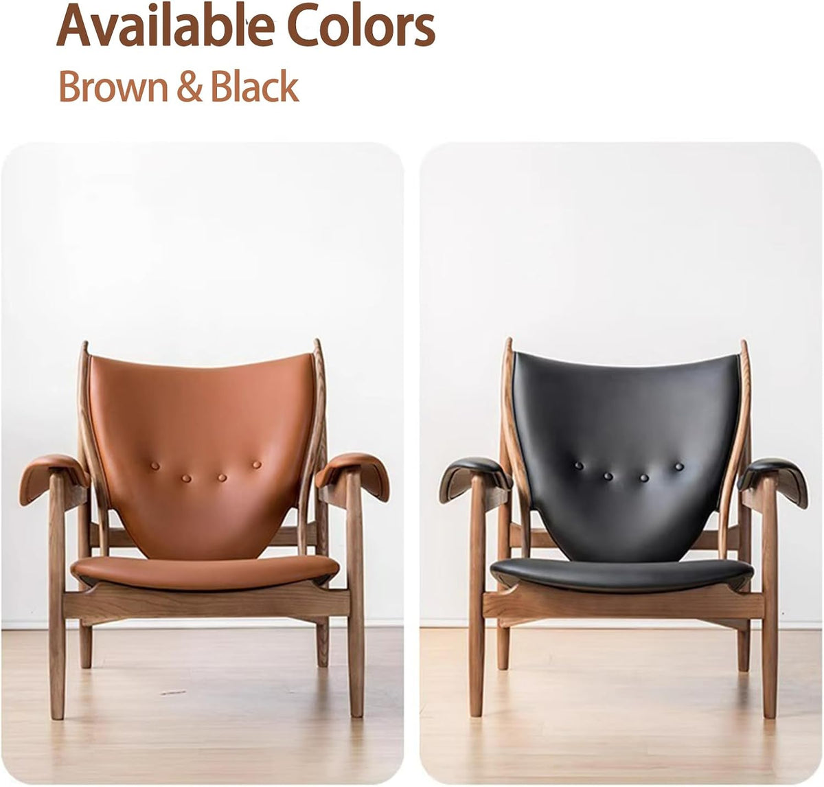 Inspired Chieftain Style Lounge Chair — Cognac Brown Leather, Solid Ash Frame