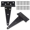 8 Inch T-Strap Shed Door Hinges Heavy Duty, Black Tee Hinge for Wooden Fences, Yard Door, Barn Door Gates, Wrought