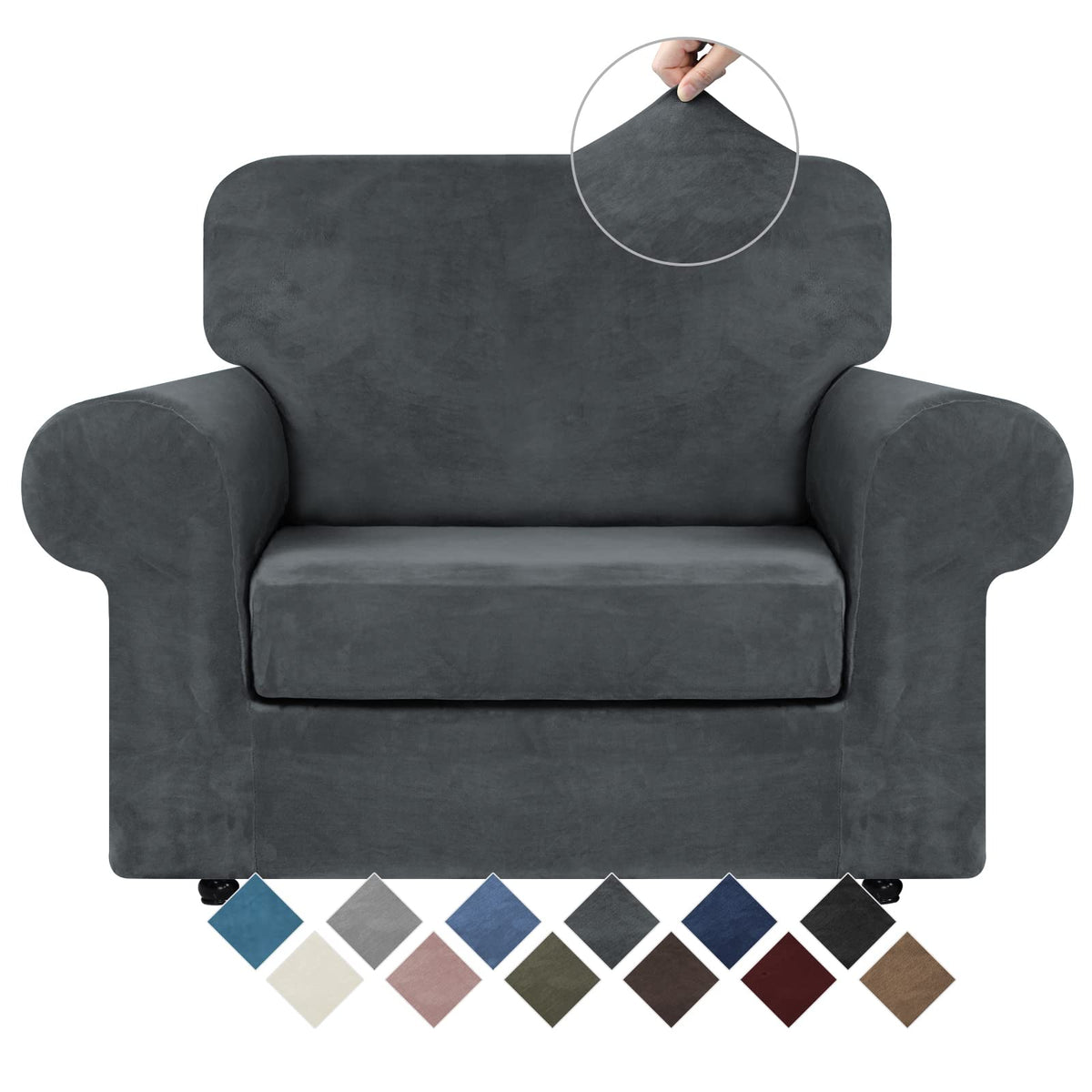 Velvet Stretch 2 Pieces Chair Sofa Slipcovers Washable, Dark Grey