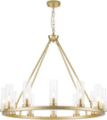Inspired Ravelle Style Farmhouse Chandeliers for Dining Room,Metal Wagon Wheel Chandelier with Clear Glass Vintage Round Pendant Lights Kitchen Island Lighting Fixture(Gold,34in -12 Light)