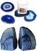 4PCS Blue Agate Slice Coasters Small & 1 Pair Blue Agate Bookends 4-6 lbs