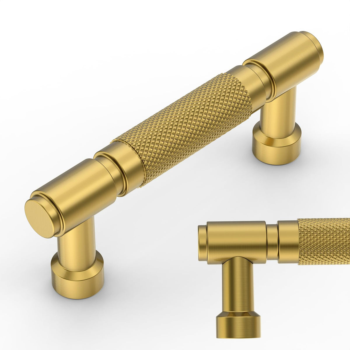 10 Pack Brushed Moderne Brass knurled Cabinet Pulls 3"
