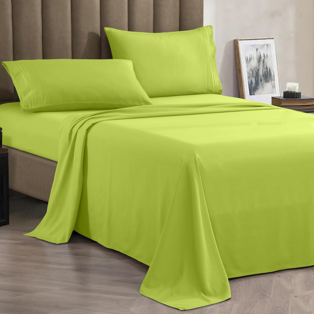 Soft Bed Sheets Deep Pocket 4-Piece, Full, Lime