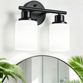Black Two-Light Bathroom Vanity Fixture with Striped Textured Glass