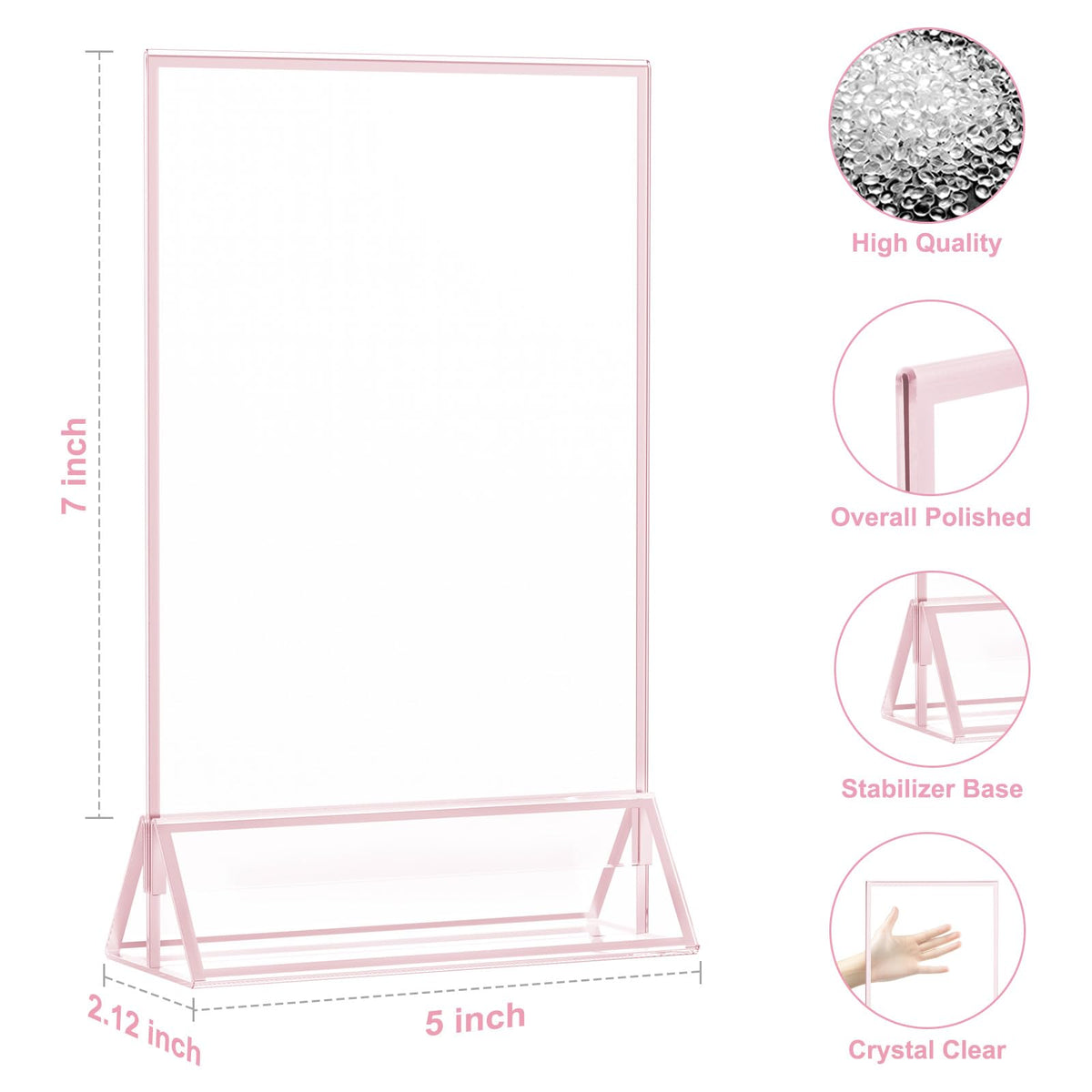 12 Pack Acrylic Sign Holder 5 x 7, Double-Sided Stand up Table Top Sign Holders, Pink Acrylic Picture Frame Menu
