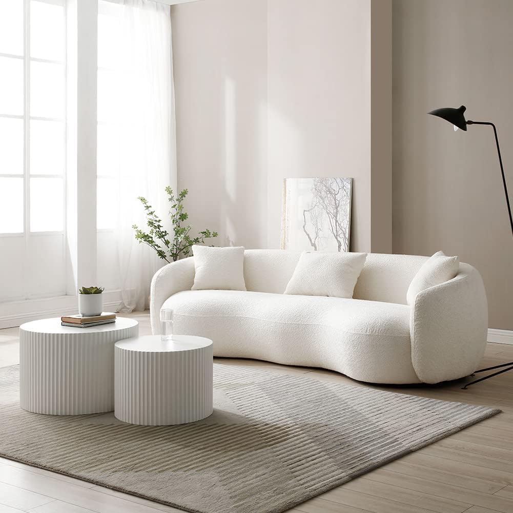94'' Cloud Curved Sofa Boucle Couch, Beige Modern Mid-Century Curved Backrest Upholstered Sofa, 3-Seat Sofa Couch