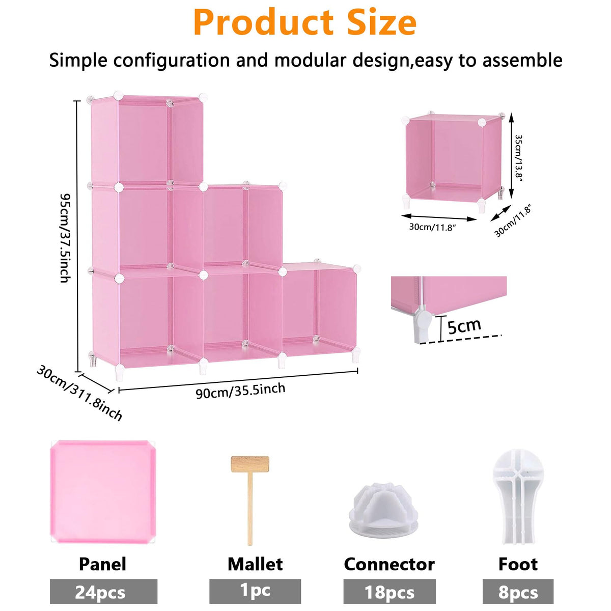 Cube Storage Organizer, Closet Organizers, 6 Cube Shelf, Pink