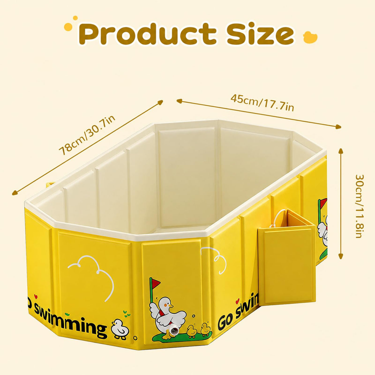 Collapsible Toddler Bathtub for Ages 1-5, Portable Foldable Baby Bath Tub with Dual Drain, No-Assembly Kids Shower