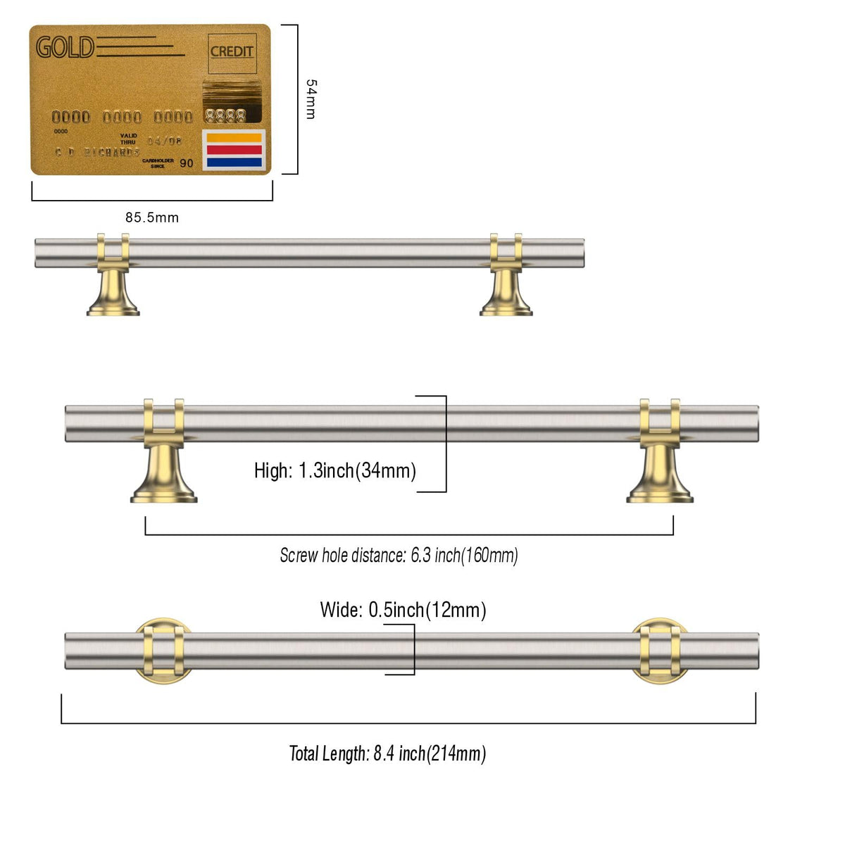 10 Pack Brushed Satin Nickel and Gold Cabinet Pulls 6.3 Inch(160MM) Hole Centers Kitchen Cabinet Handles Cabinets