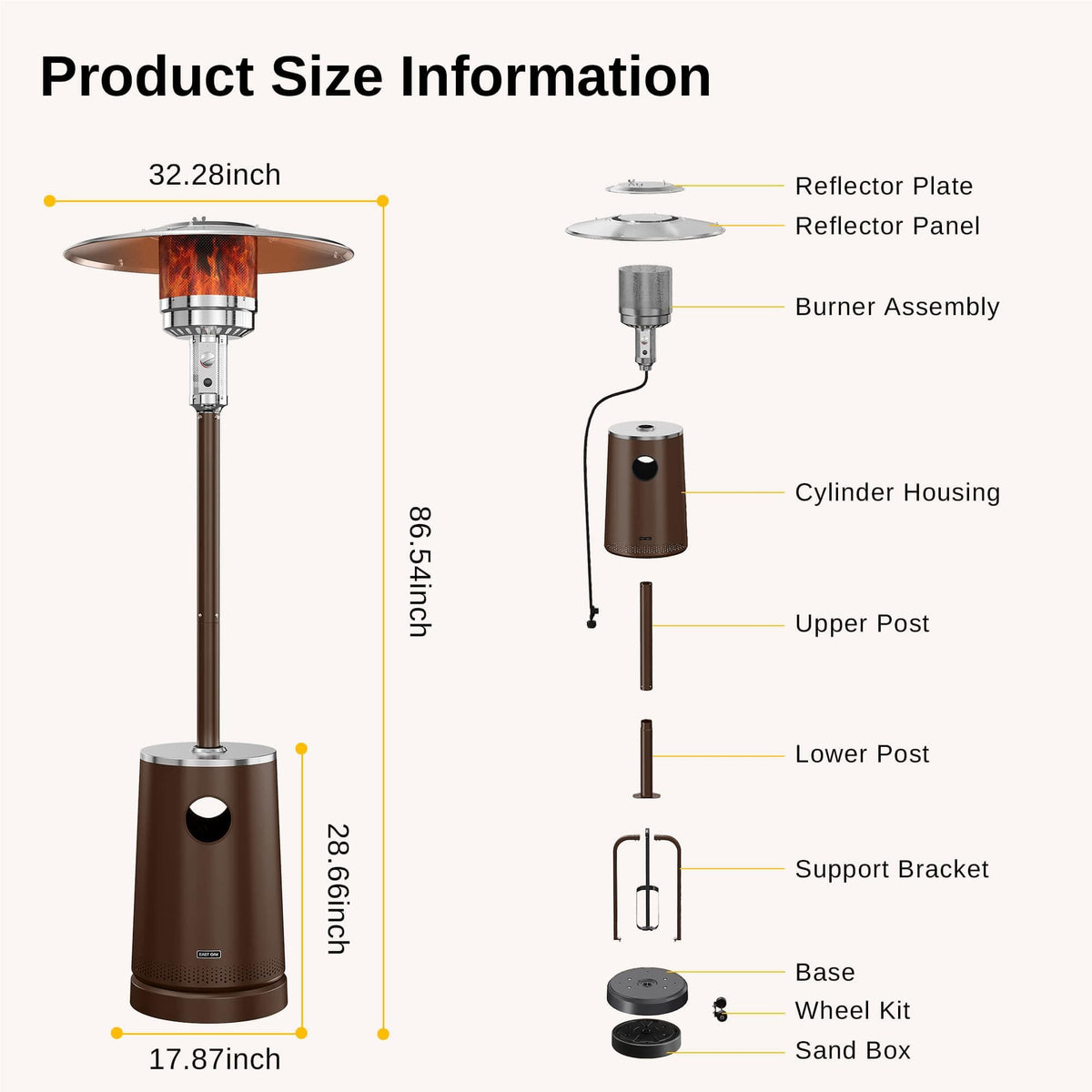 50, 000 BTU Patio Heater with Sand Box, Table Design, Double-Layer Stainless Steel Burner, Wheels, Triple Protection