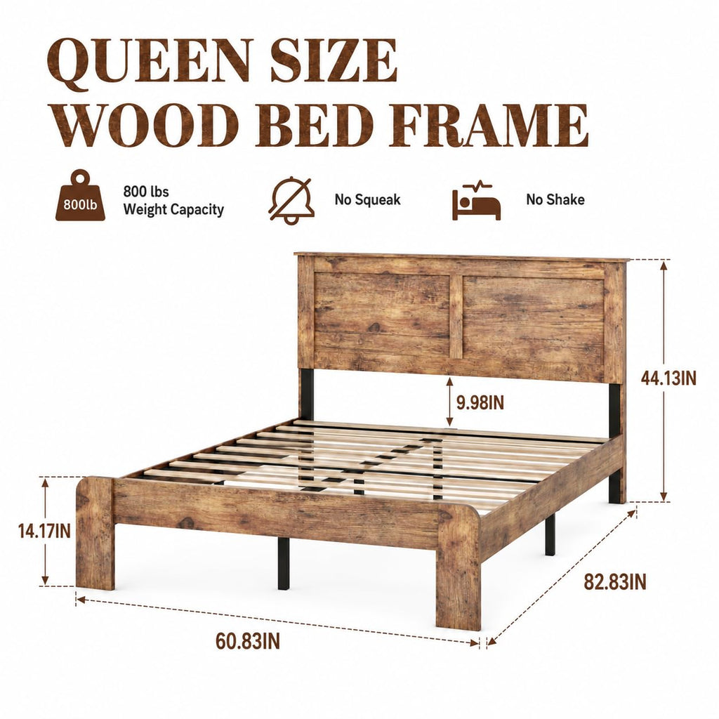 Rustic Wood Bed Frame with Headboard