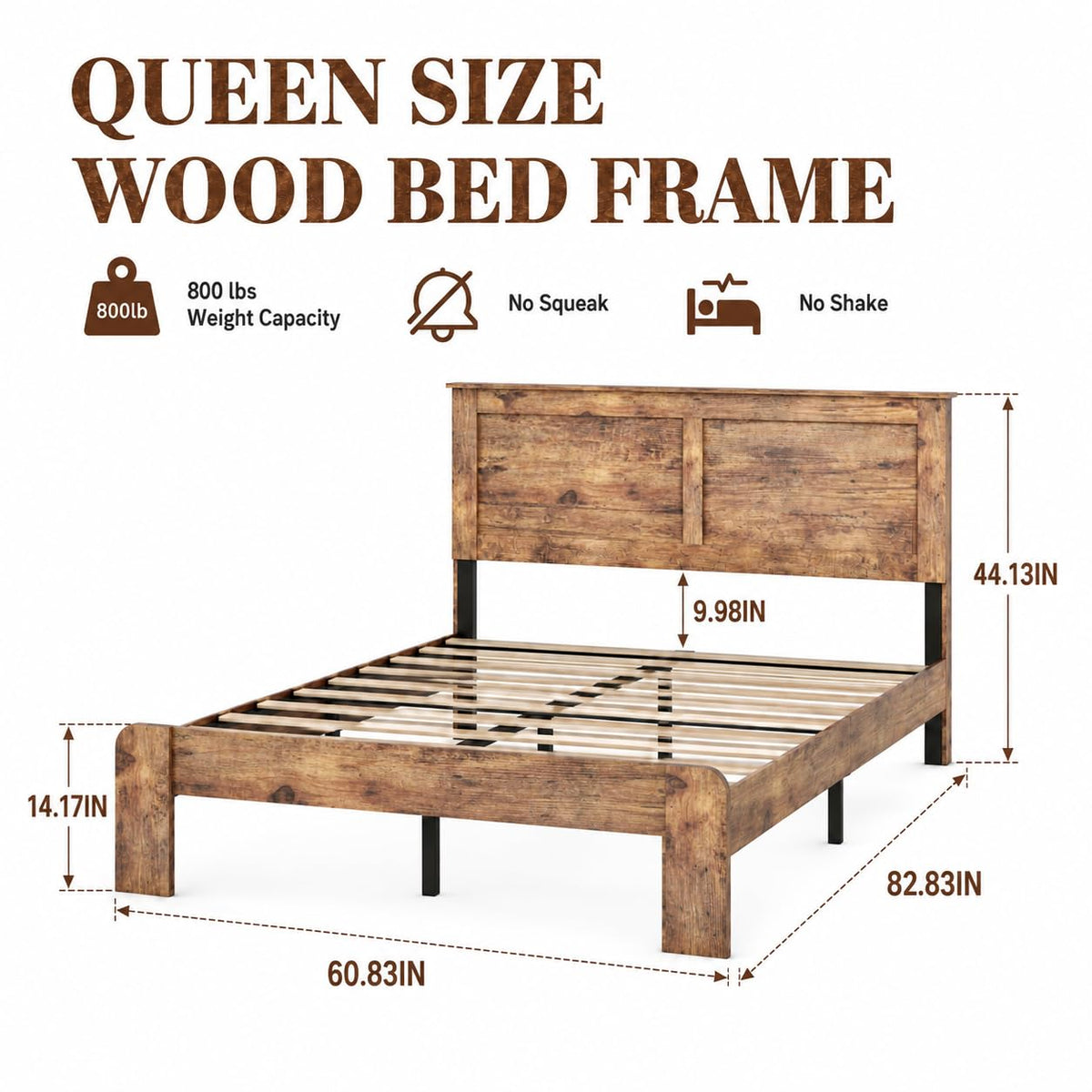 Rustic Wood Bed Frame with Headboard