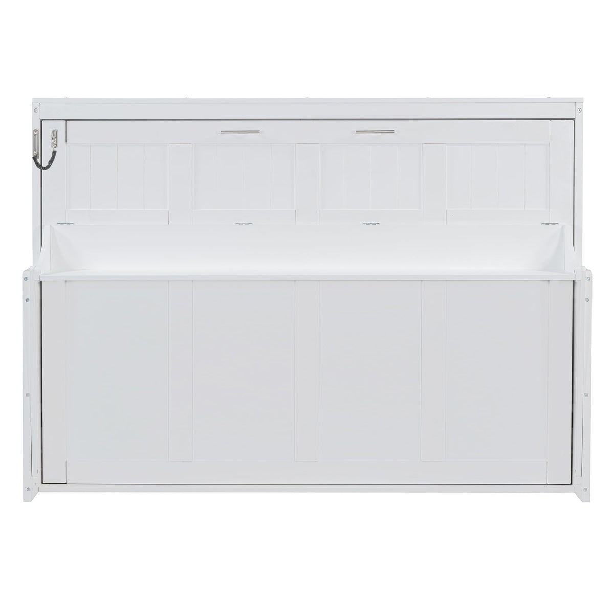 Full Size Murphy Bed, Wood Murphy Wall Bed with Hydraulic Lift & Desk Design, White