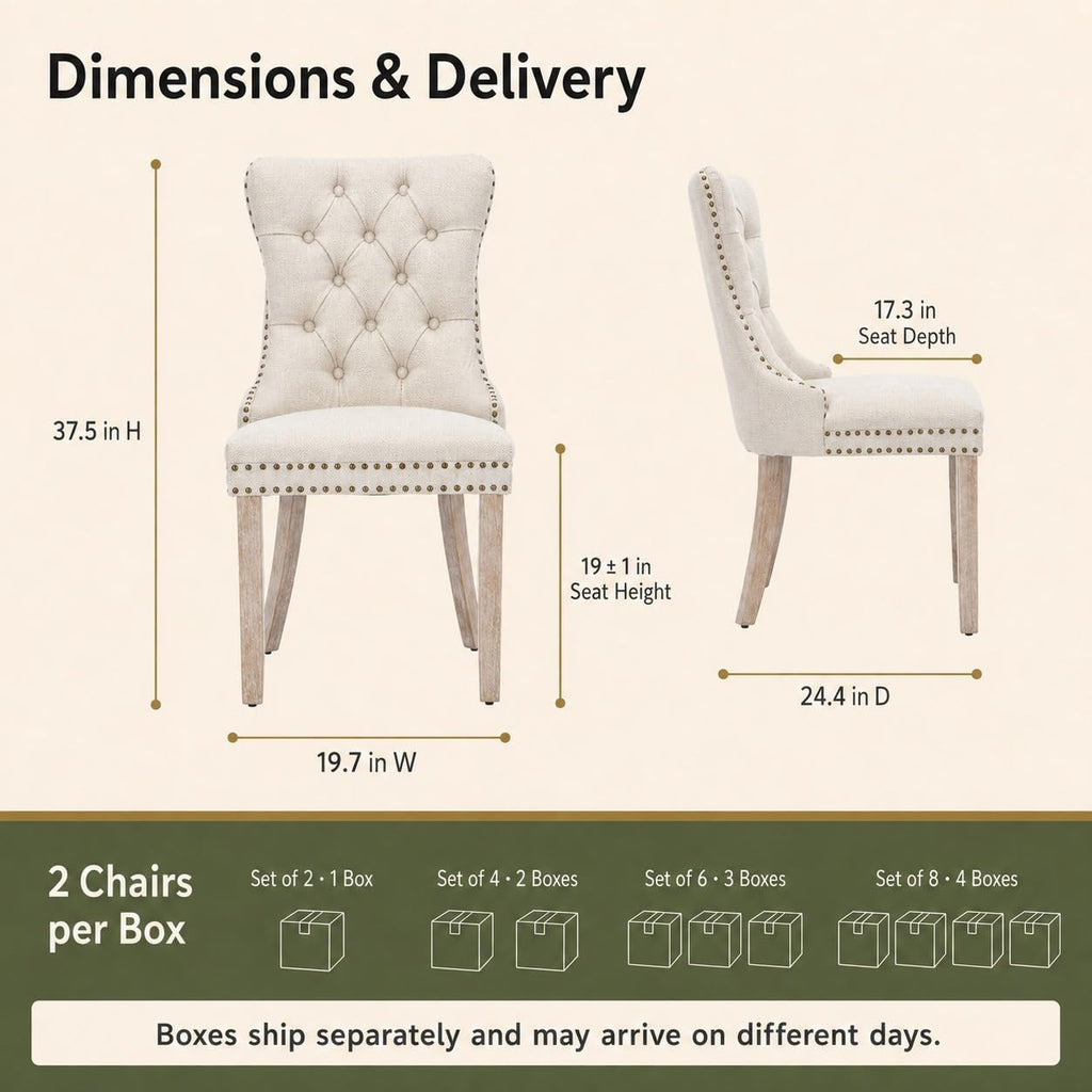 Beige-White Set of 6, Tufted Kitchen & Dining Room Chairs