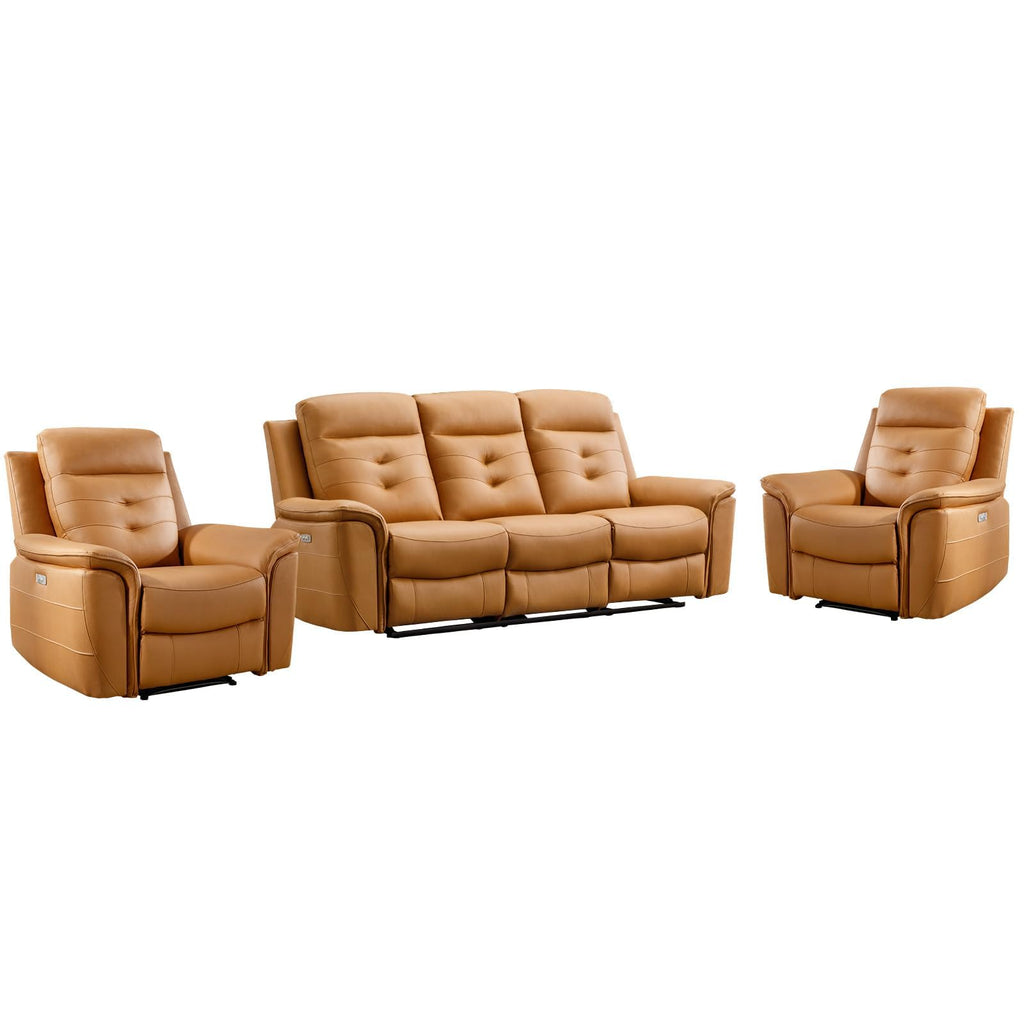 Faux Leather Power Recliner Sofa Set, Included 2 Reclining Chair and 3 Seat Recliner Sofa Couch with Overstuffed