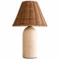 14" Small Mini Wicker Table Lamp - Handmade Ceramic Base with Rattan Shade, Dimmable Nightstand or Accent Light for
