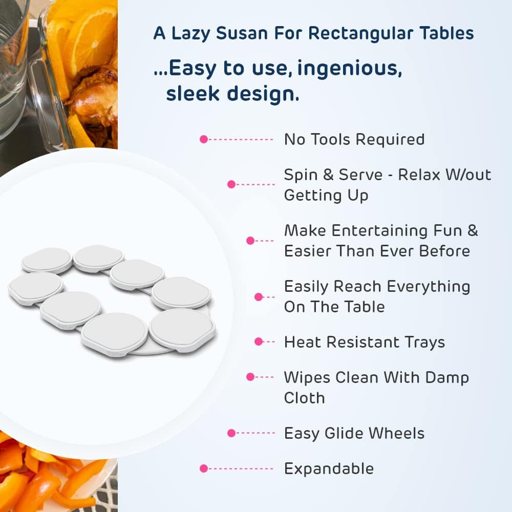 White- - The First Patented Lazy Susan Turntable Expandable for Rectangular & Oblong Tables - Kitchen & Dining Tables
