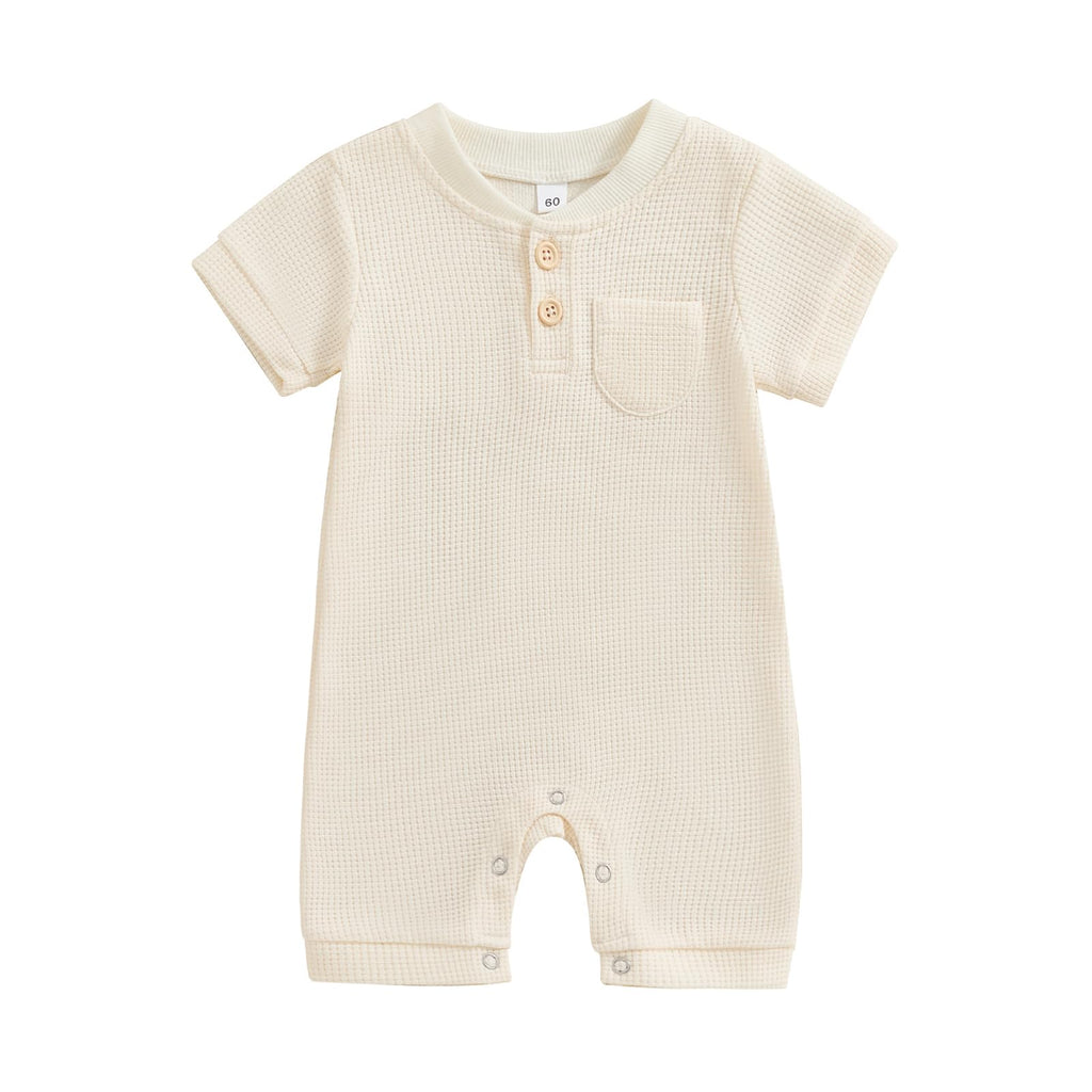 Newborn Baby Boy Girl Clothes Button Solid Short Sleeve Romper Jumpsuit Basic One Piece Outfits Baby Neutral Clothing